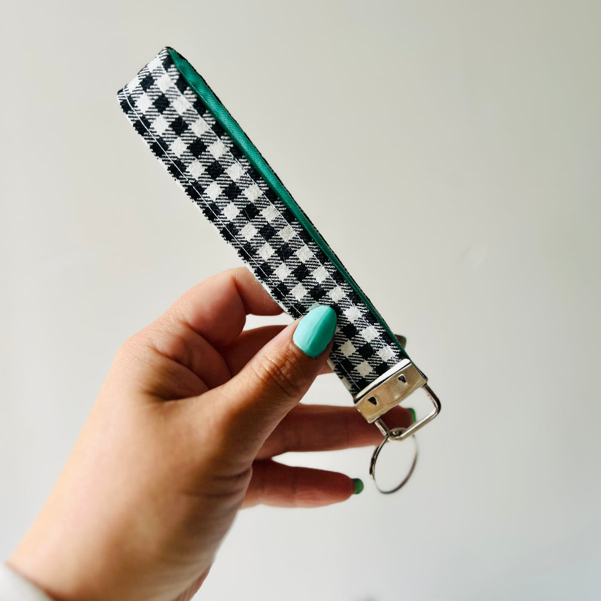 Checkered & Turquoise - Wristlet Keychain