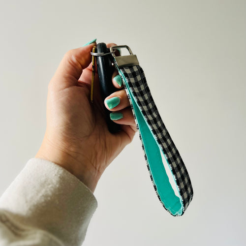 Checkered & Turquoise - Wristlet Keychain